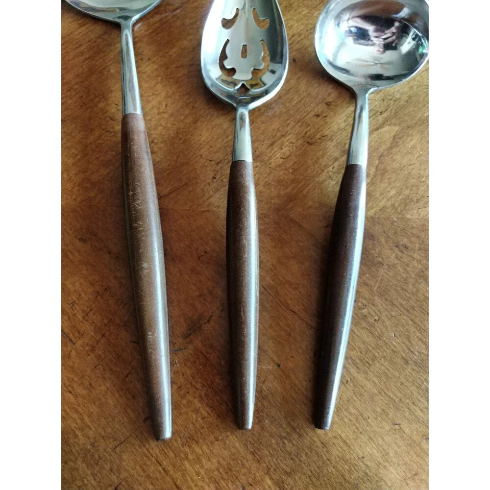 American Tempo MCM Flatware Stainless Spoon Ladle Japan Faux Wood Handle Serving